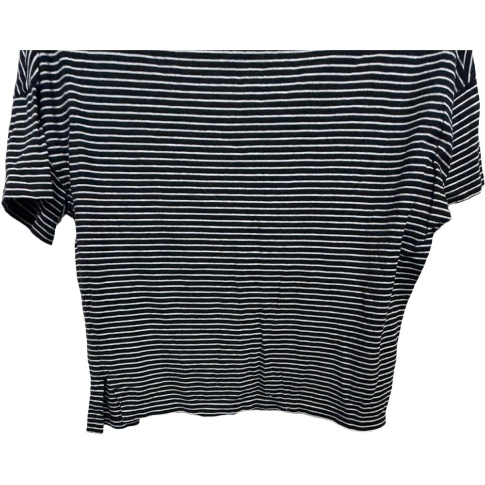 Vince Black White Boatneck Style Short Sleeve TShirt Size Medium Cotton Basic - Picture 3 of 6